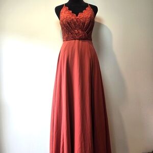 David's Bridal Studio Lace Halter Style Bridesmaid Maxi Dress 2